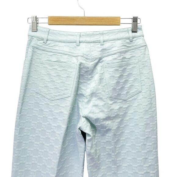 St. John Sport Aqua Blue Textured Pants Size 2 Straight Leg Logo Jacquard VTG - Picture 6 of 12